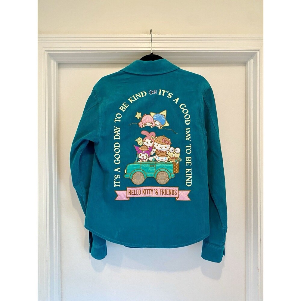 Hello Kitty And Friends Shirt Med Teal Button Down Corduroy SANRIO Embroidered